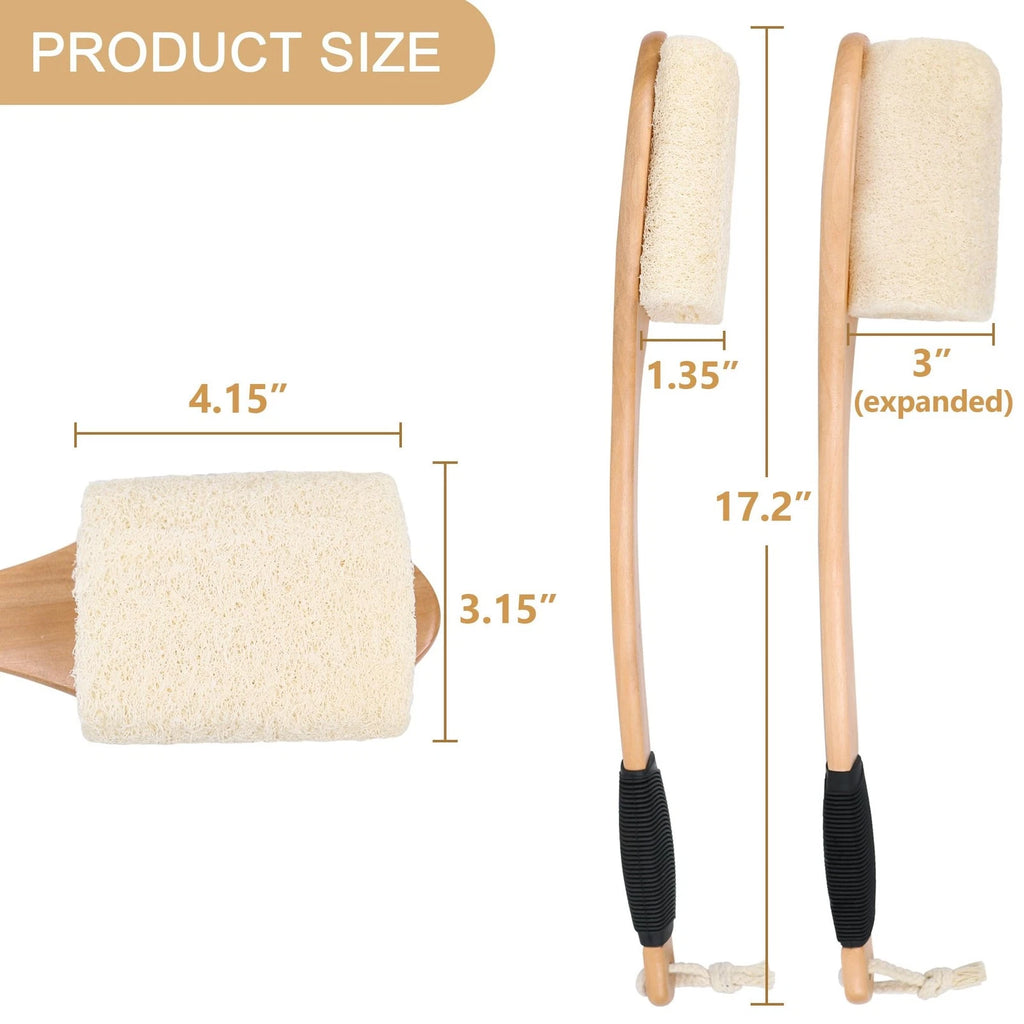 Back Loofah Scrubber Brush with Long Handle, Hard Loofa Sponge Body Bath Scru...