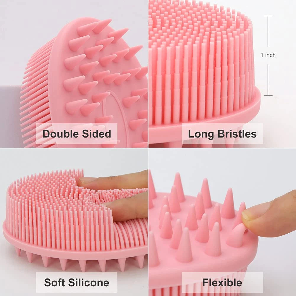 Premium 2-in-1 Silicone Bath and Shampoo Brush, Pink Exfoliating Scrubber