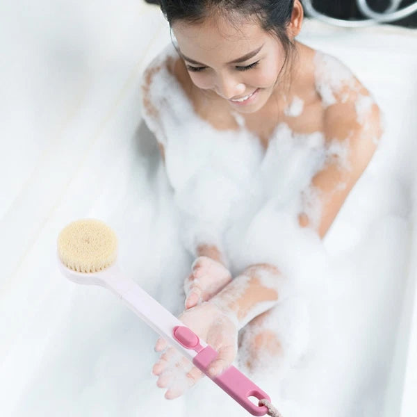 Long Handle Bath Brush Household Rub Back Brush Bathing Accessories (Pink)