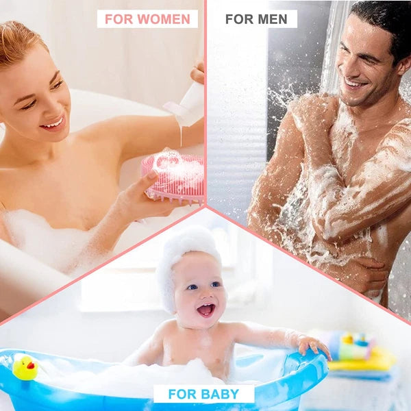 Premium 2-in-1 Silicone Bath and Shampoo Brush, Pink Exfoliating Scrubber