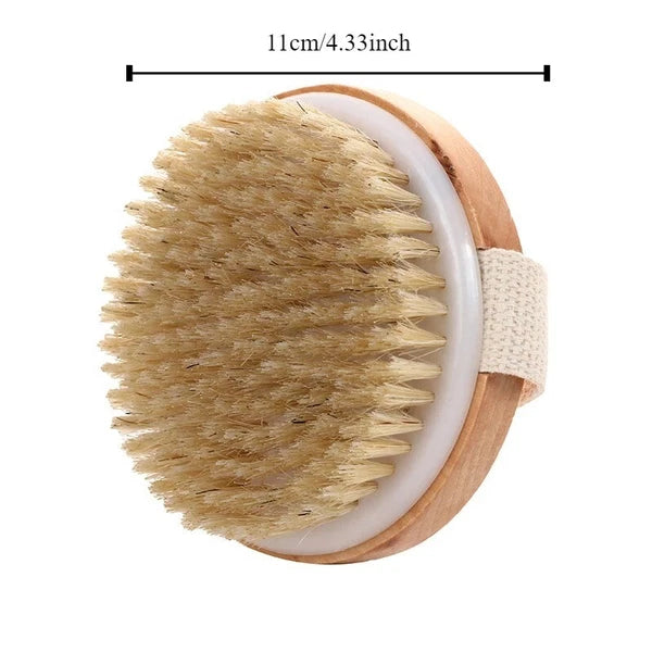 Handheld Portable Shower Brush – Natural Wooden Wet & Dry Body Bristle SPA Bath