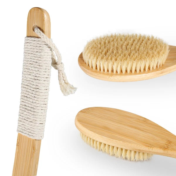 Bath Body Brush Shower 22" Super Long Curved Bamboo Handle Antiskid Back ...
