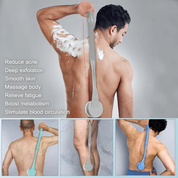 Back Brush Long Handle for Shower, 20.5” Bath Brush, 20.5” Gray, Grey