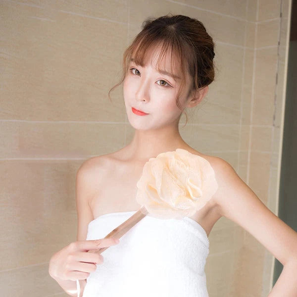 Mesh Loofah Bath Sponge Brush Long Handle Exfoliating Scrubber for