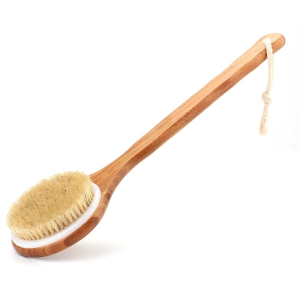 Brush Long Handle Shower Bath Body With Natural Bristle - Bamboo For Wet Or Dry