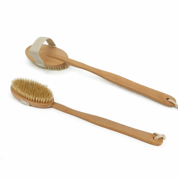 1x Natural Boar Bristle Long Wooden Handle Bath Dry Skin Massage Scrubber