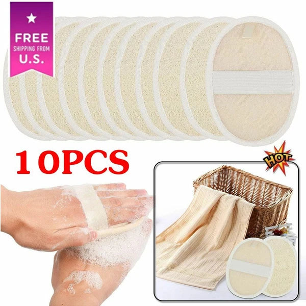 10 Exfoliating Loofah Pad Natural Face Luffa Body Sponge Scrubber Brush Bath Set