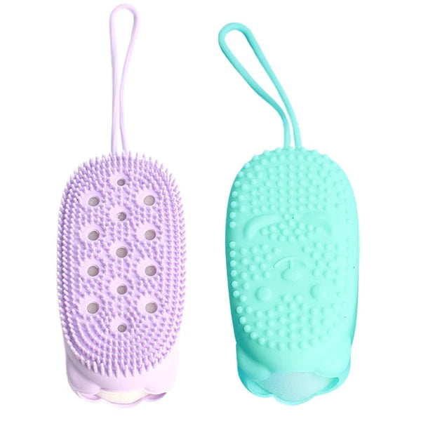 2 Pieces Bath Towel and Brush Child Man Scrubber Body Brushes for Shower