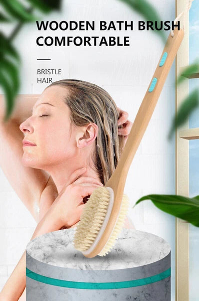 Long Handle Natural Wooden Bristle Bath Shower Body Brush Back Scrubber loofah