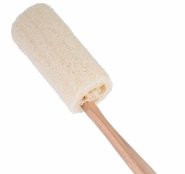 Natural Loofah Bath Brush with Long Wood Handle. Exfoliator. Spa Massager.
