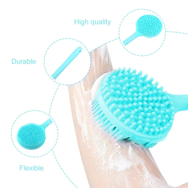 Long Handle Bath Shower Silicone Brush Back Skin Exfoliating Massaging Scrubber