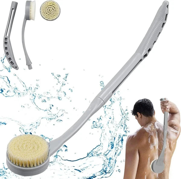 Back Brush Long Handle for Shower 20.5 Back Bath Brush Gray Soft Bristles NEW