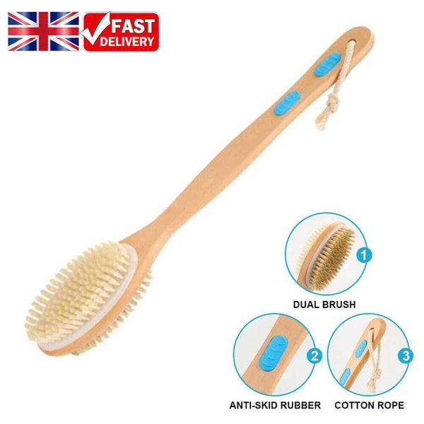 Long Handle Natural Wooden Bristle Bath Shower Body Brush Back Scrubber loofah