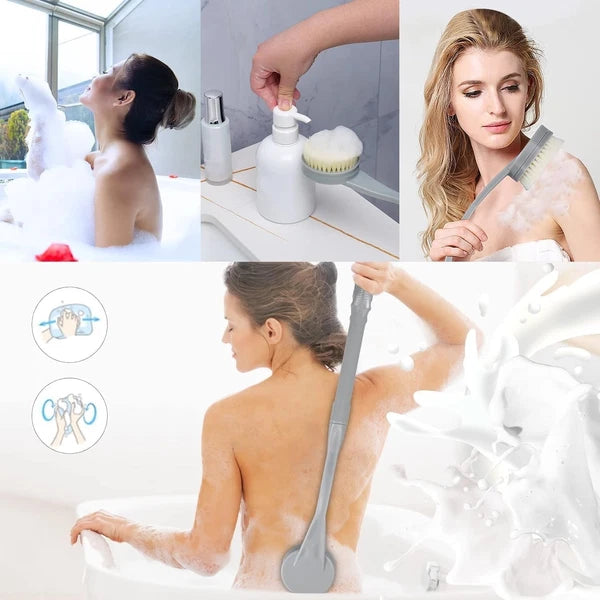 Back Brush Long Handle for Shower, 20.5” Bath Brush, 20.5” Gray, Grey