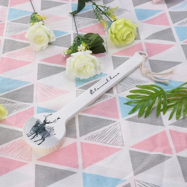 Long Handle Bath Scrubber Printed Exfoliating Shower Brush (Wapiti)