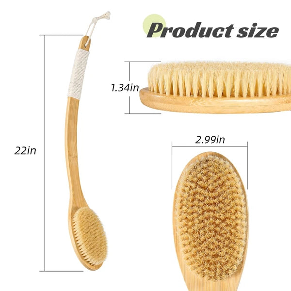 Bath Body Brush Shower 22" Super Long Curved Bamboo Handle Antiskid Back ...