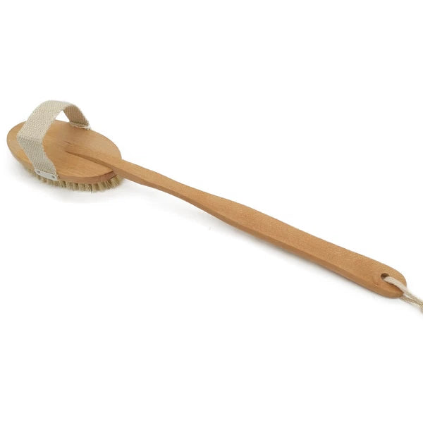 1x Natural Boar Bristle Long Wooden Handle Bath Dry Skin Massage Scrubber