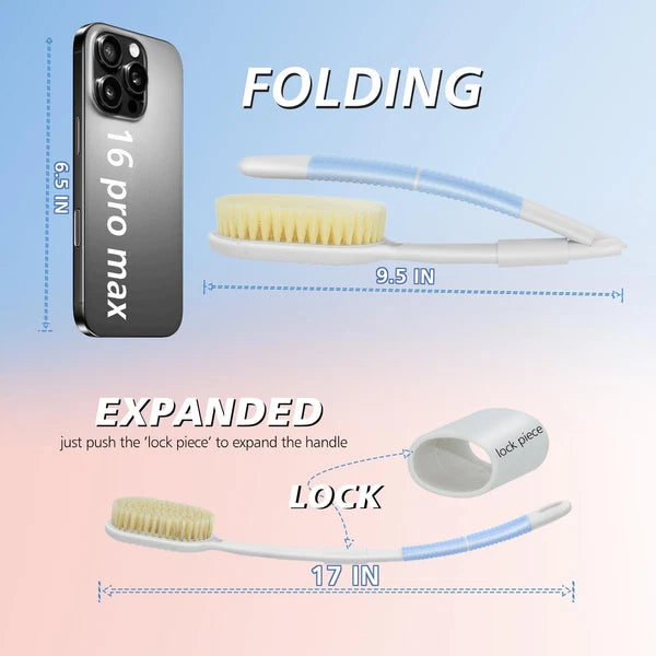 Portable Shower Brush,Long Curved Foldable Handle with Soft and Stiff Bristle...