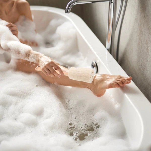 Loofah Bath Brush with Wooden Handle for Exfoliating Skin