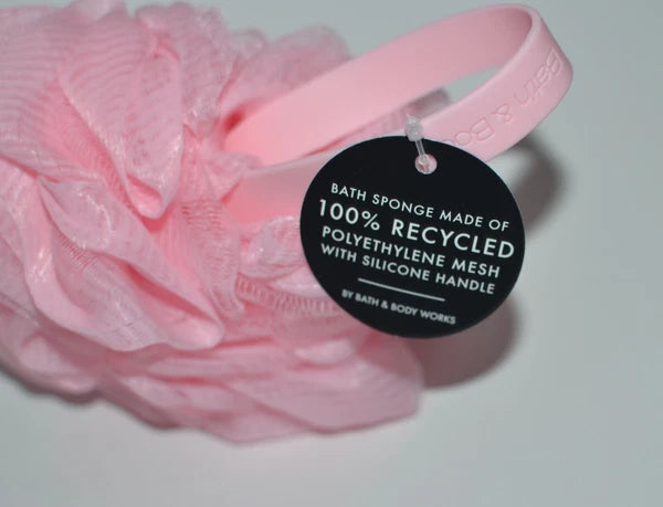 BATH & BODY WORKS PINK MESH SHOWER SPONGE LOOFAH POUF SOFT SILICONE HANDLE STRAP