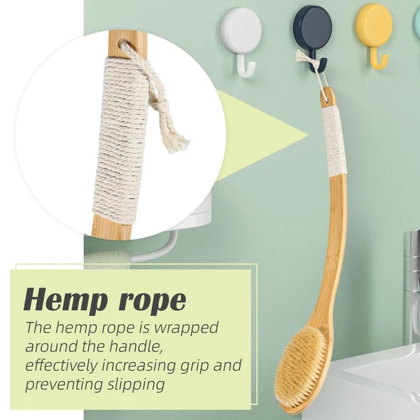 Bath Body Brush Shower 22" Super Long Curved Bamboo Handle Antiskid Back ...