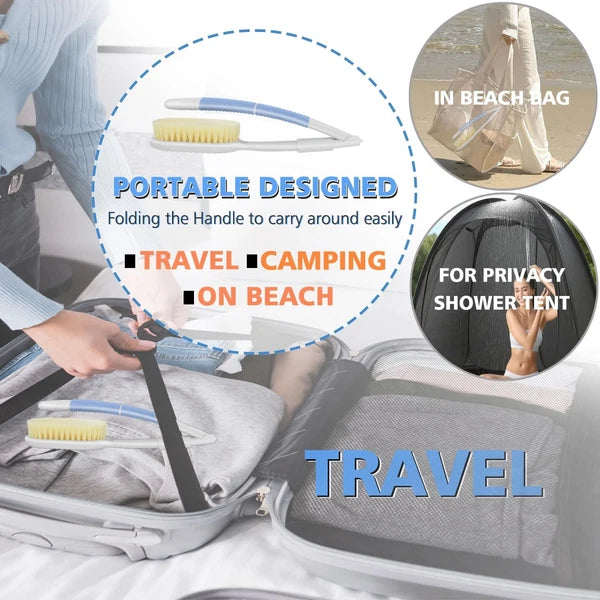 Portable Shower Brush,Long Curved Foldable Handle with Soft and Stiff Bristle...
