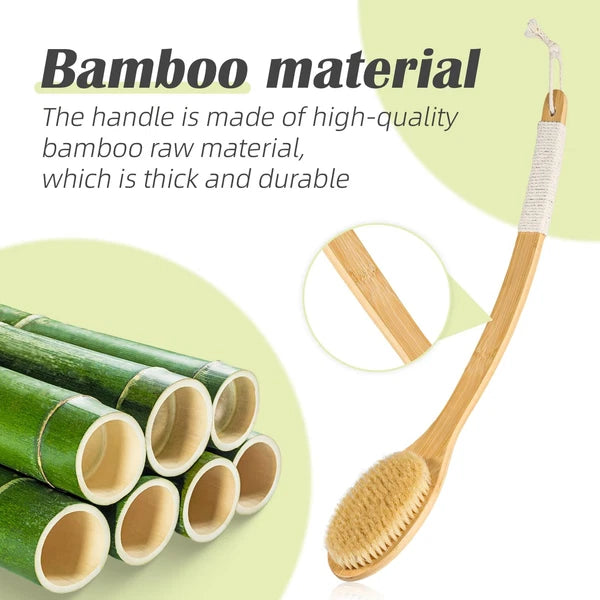 Bath Body Brush Shower 22" Super Long Curved Bamboo Handle Antiskid Back ...