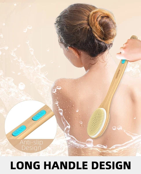 Metene Shower Brush with Soft and Stiff Bristles Bath Dual-Sided Long Handle ...